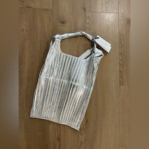 ANITA BILARDI NWT Silver Leather Metallic Picasso Plisse Bag Purse Ovis Aries